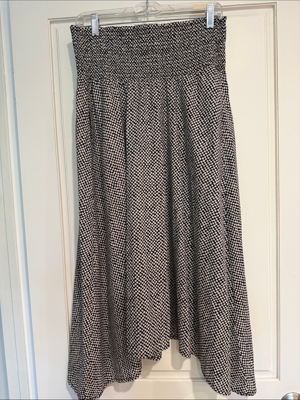 Eileen Fisher Smocked Waist Black and White organic cotton Midi Skirt